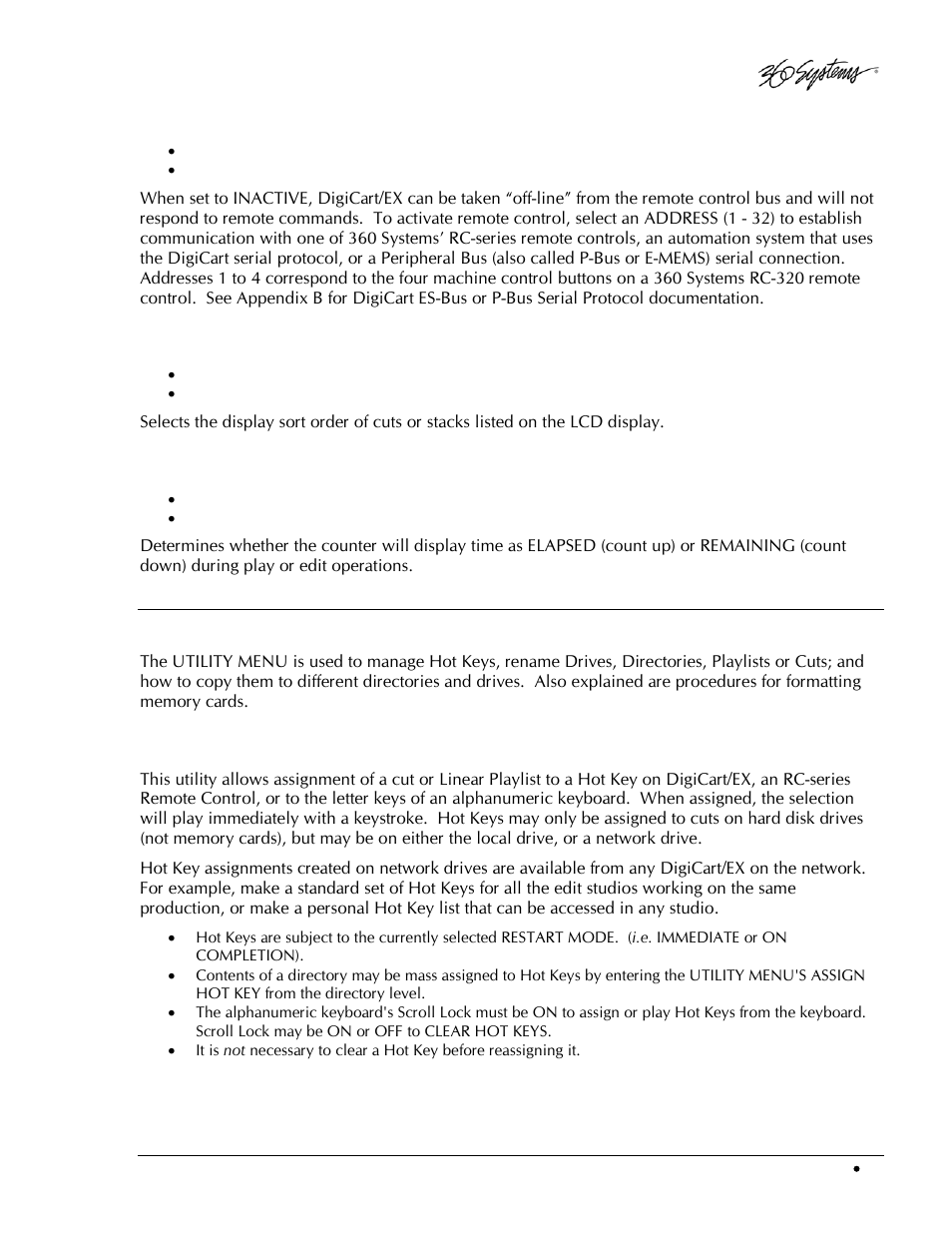Set sort order, Set time display, Utility menu features | Assign hot key (preset) | 360 Systems DigiCart/EX User Manual | Page 41 / 117