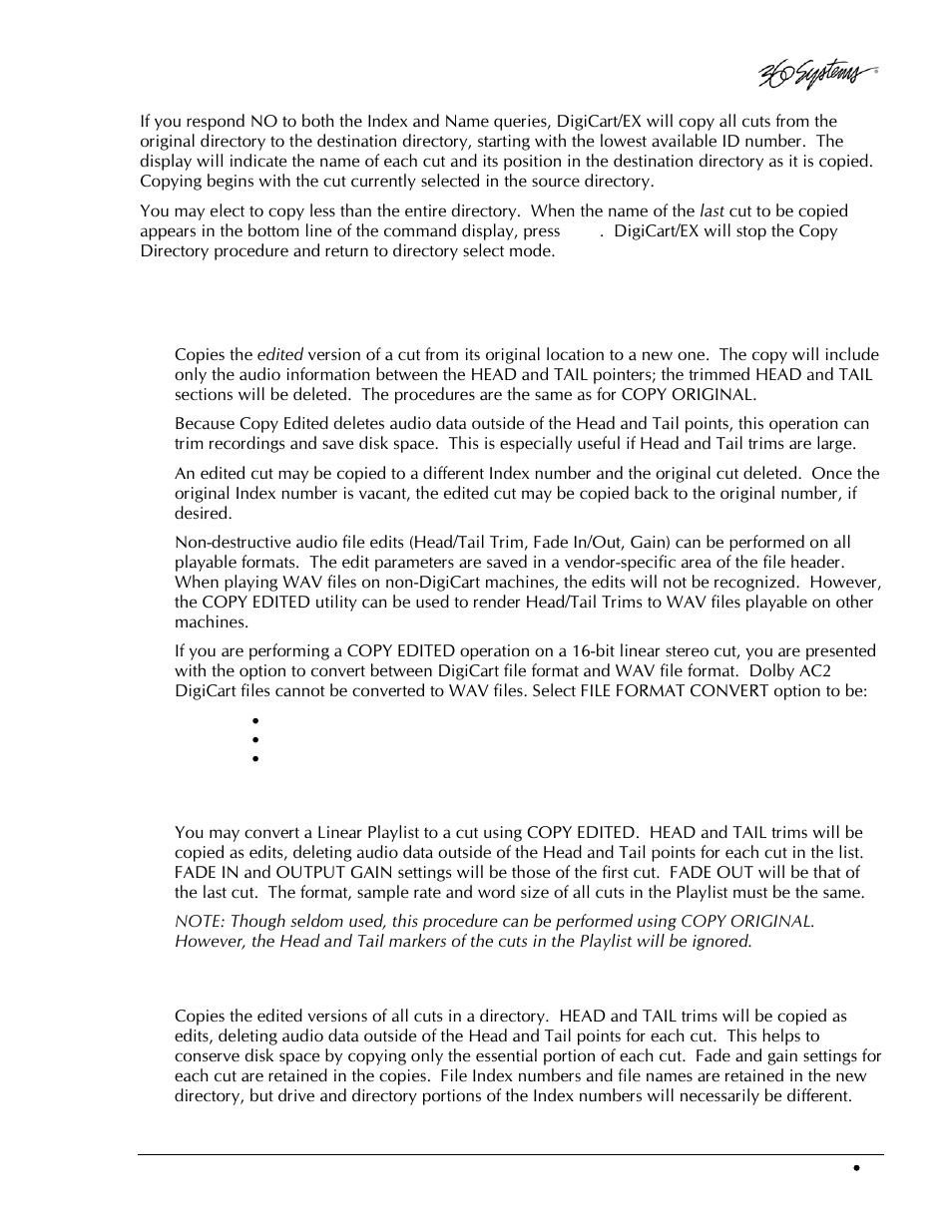 Copy edited, Copying a cut using copy edited, Copying a playlist using copy edited | Copying a directory using copy edited | 360 Systems DigiCart/EX User Manual | Page 47 / 117