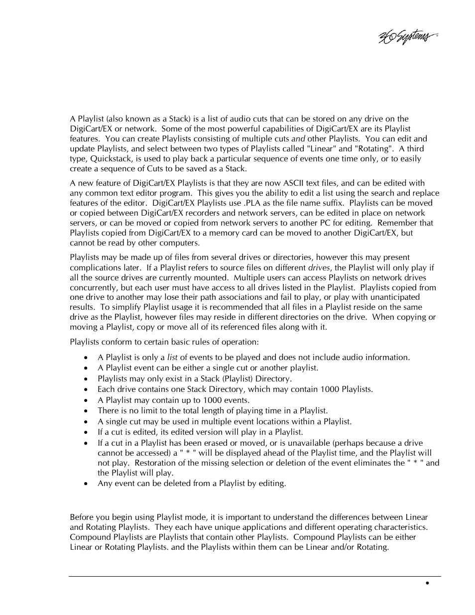 Chapter 7, Playlists, Playlist types | 360 Systems DigiCart/EX User Manual | Page 59 / 117