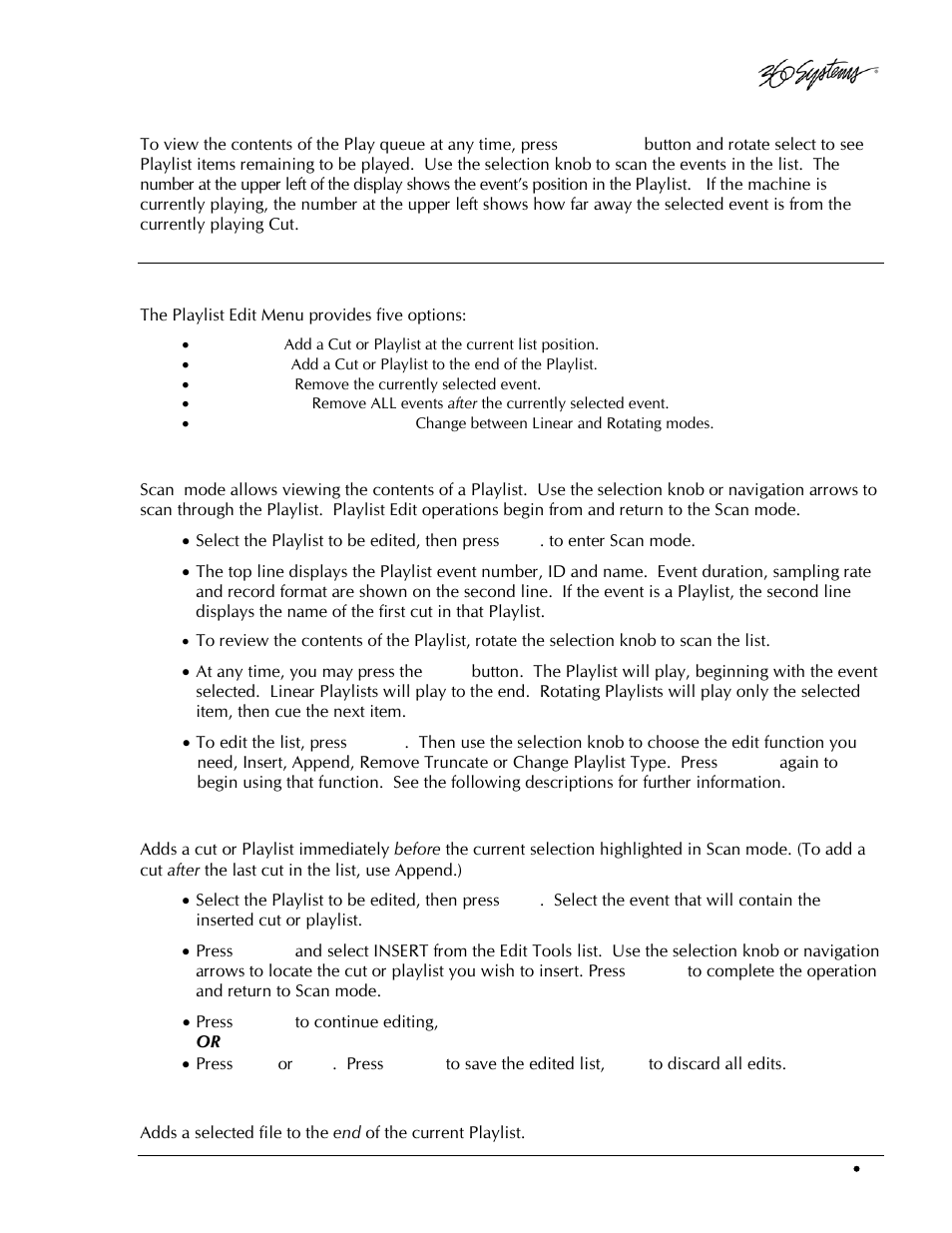 Viewing a playlist, Playlist editing, Scan mode | Insert, Append | 360 Systems DigiCart/EX User Manual | Page 63 / 117