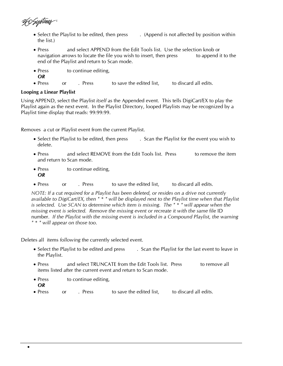 Remove, Truncate | 360 Systems DigiCart/EX User Manual | Page 64 / 117