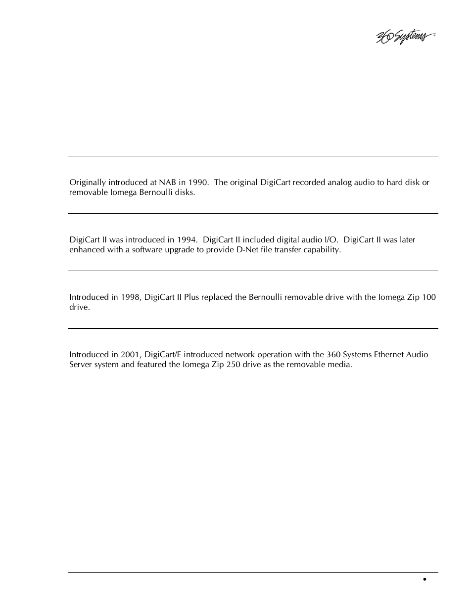 Appendix c, Digicart history, Digicart | Digicart ii, Digicart ii plus, Digicart/e | 360 Systems DigiCart/EX User Manual | Page 81 / 117