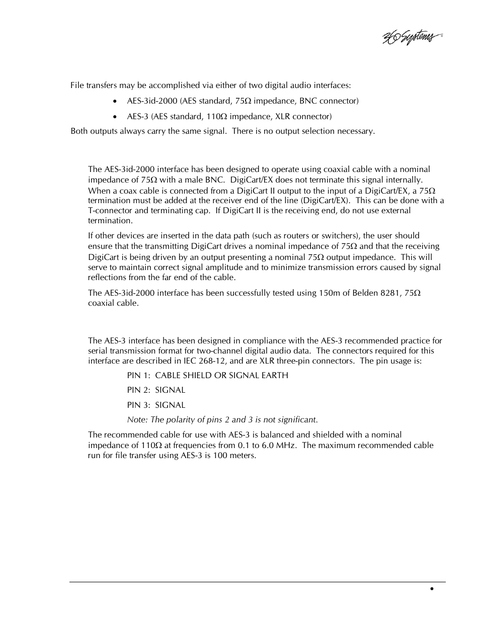 Electrical specification for d-net transfers, Aes-3id, Aes-3 | 360 Systems DigiCart/EX User Manual | Page 83 / 117