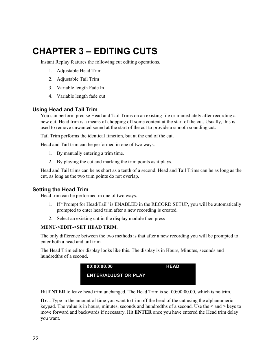 Chapter 3 – editing cuts | 360 Systems Instant Replay 2 User Manual | Page 22 / 47
