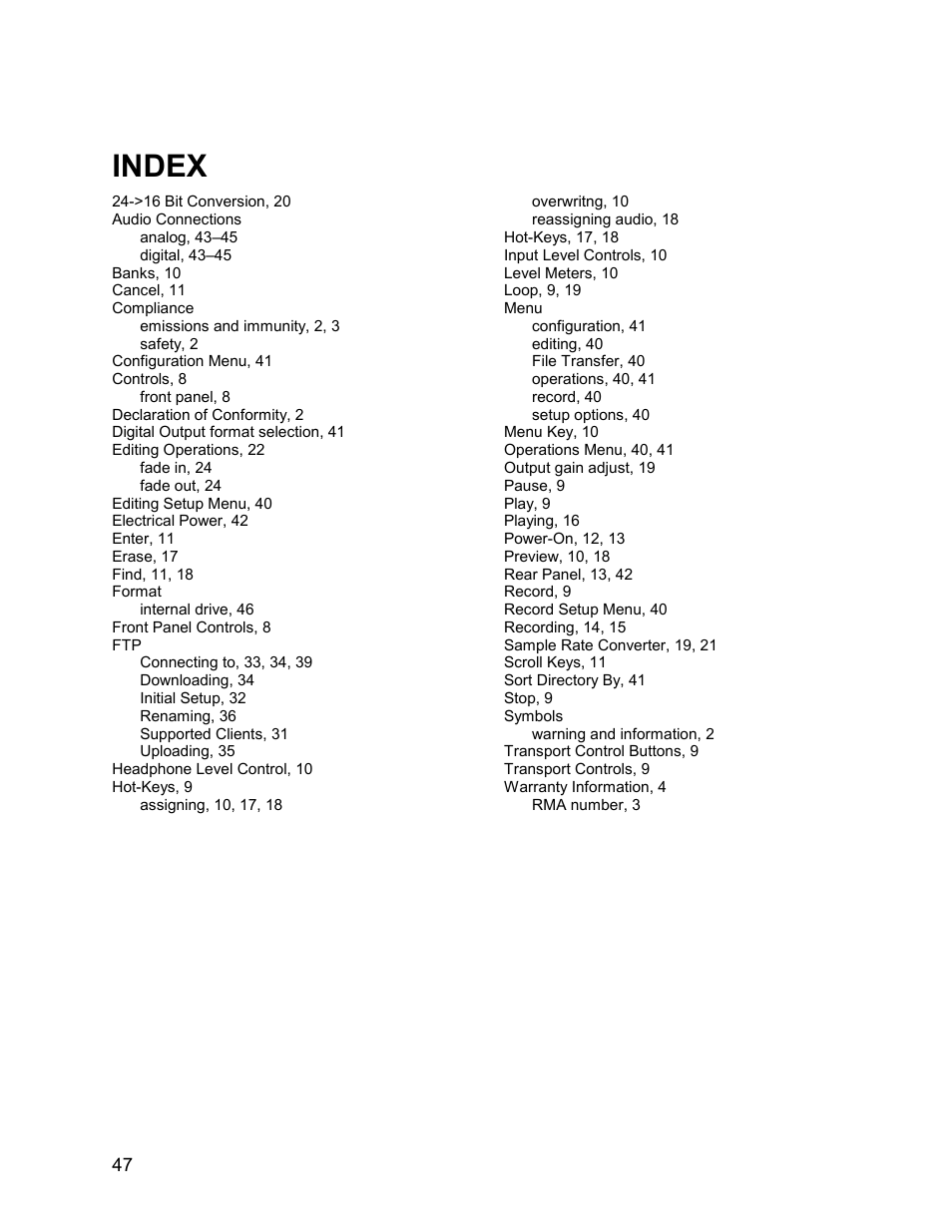 Index | 360 Systems Instant Replay 2 User Manual | Page 47 / 47