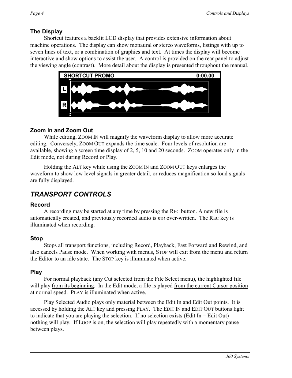 Transport controls | 360 Systems Short/Cut Editor User Manual | Page 12 / 84