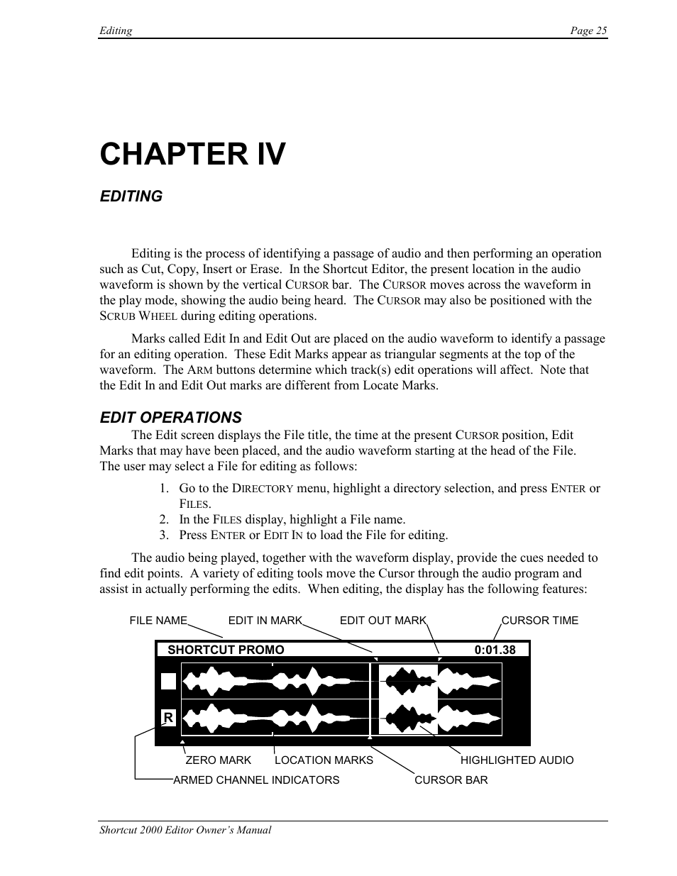 Chapter iv, Editing, Edit operations | 360 Systems Short/Cut Editor User Manual | Page 33 / 84