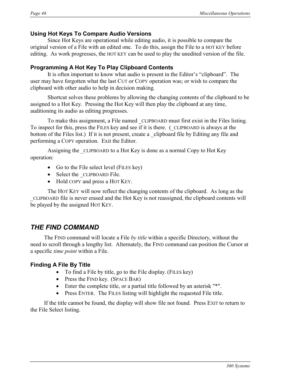 The find command | 360 Systems Short/Cut Editor User Manual | Page 54 / 84