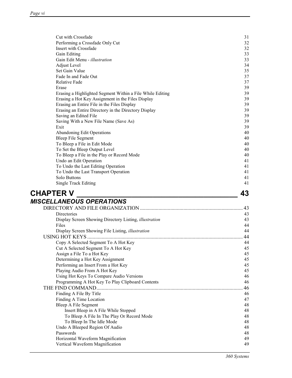 Chapter v, Miscellaneous operations | 360 Systems Short/Cut Editor User Manual | Page 6 / 84