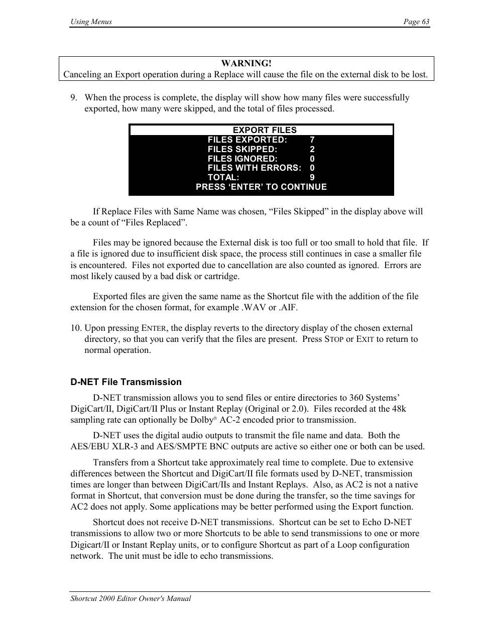 360 Systems Short/Cut Editor User Manual | Page 71 / 84