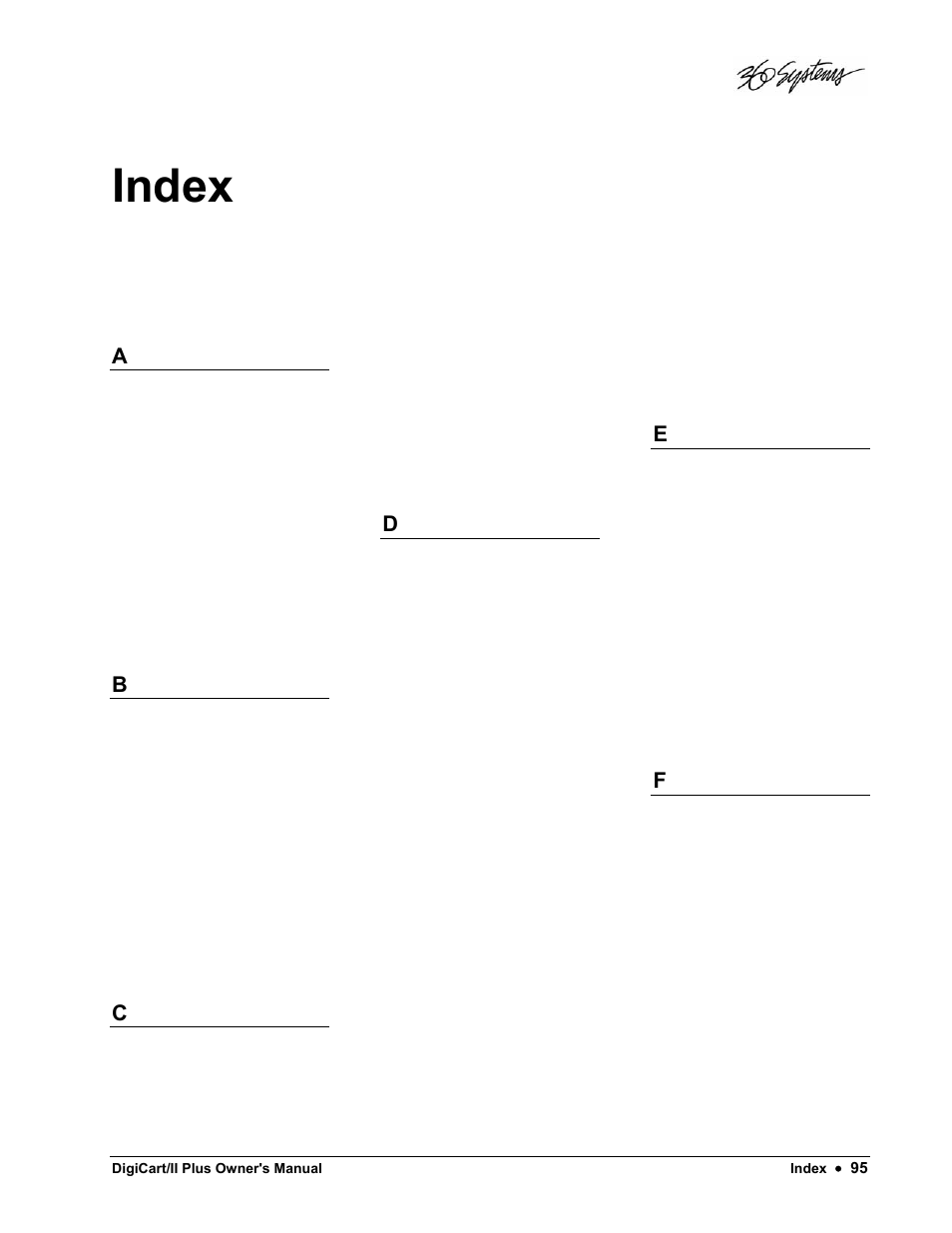 Index | 360 Systems DigiCart/II Plus User Manual | Page 107 / 109