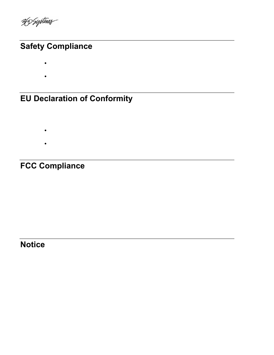 Safety compliance, Eu declaration of conformity, Fcc compliance | Notice | 360 Systems DigiCart/II Plus User Manual | Page 2 / 109