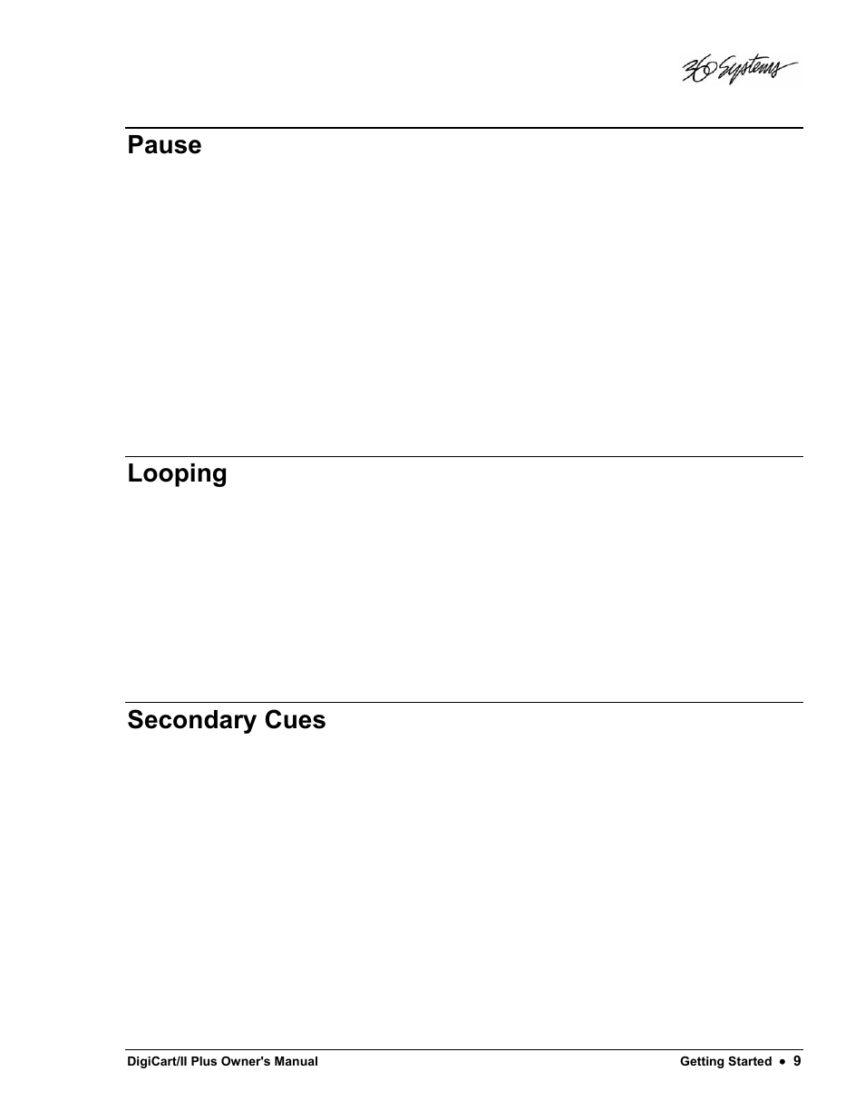 Pause, Looping, Secondary cues | 360 Systems DigiCart/II Plus User Manual | Page 21 / 109