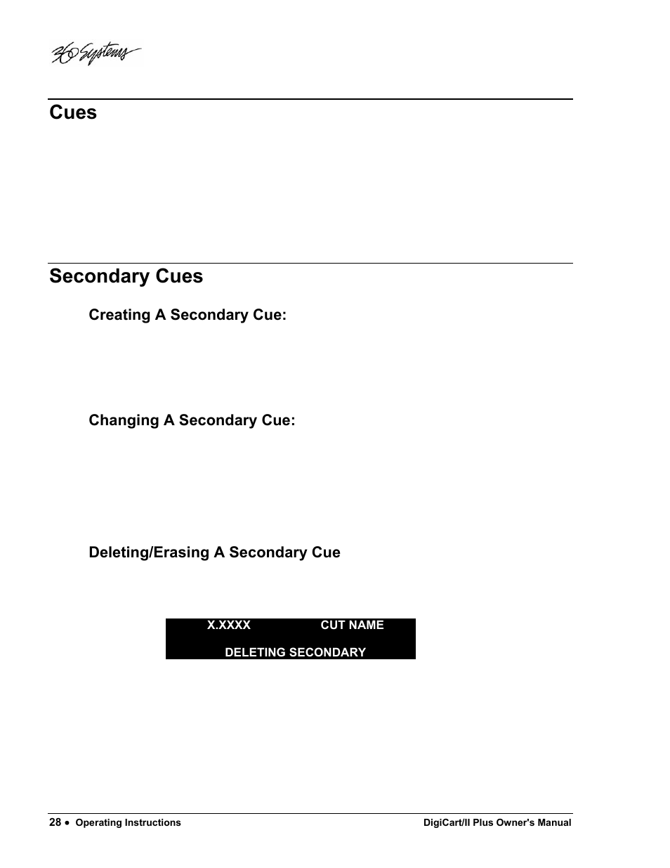 Cues, Secondary cues | 360 Systems DigiCart/II Plus User Manual | Page 40 / 109