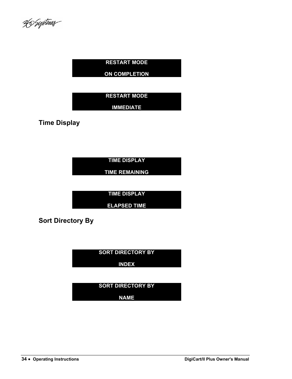 Time display, Sort directory by | 360 Systems DigiCart/II Plus User Manual | Page 46 / 109