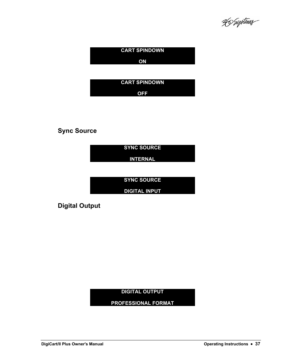 Sync source, Digital output | 360 Systems DigiCart/II Plus User Manual | Page 49 / 109