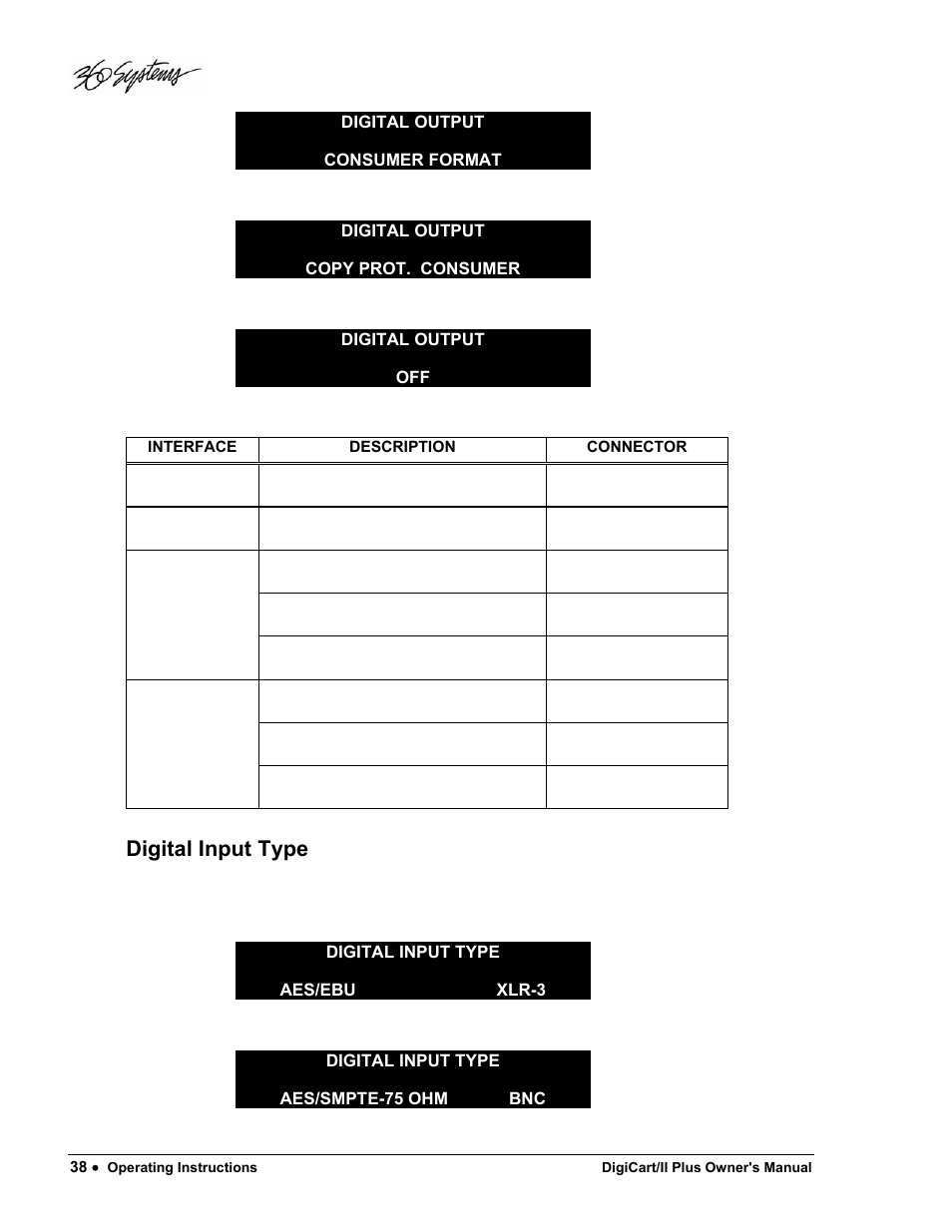Digital input type | 360 Systems DigiCart/II Plus User Manual | Page 50 / 109