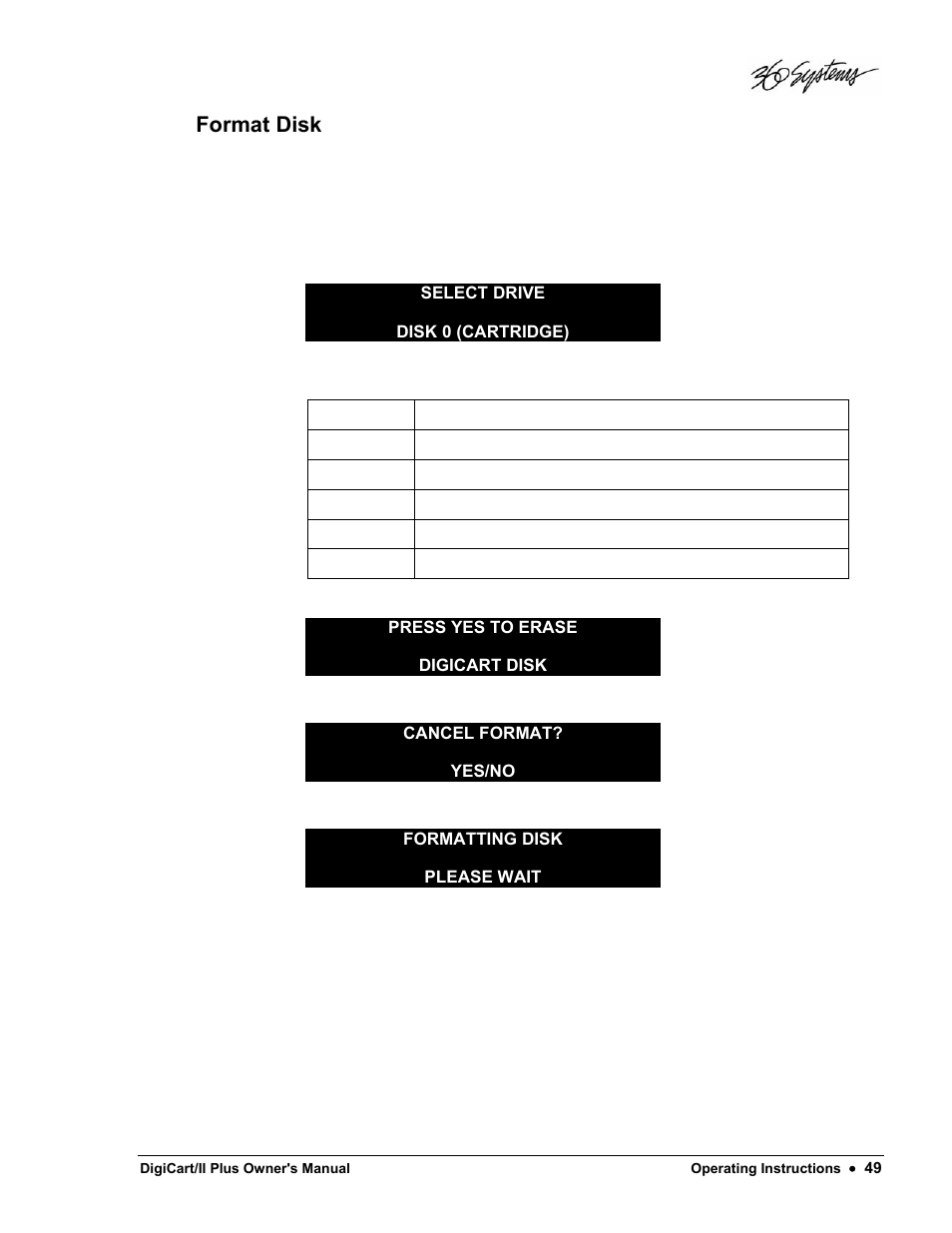 Format disk | 360 Systems DigiCart/II Plus User Manual | Page 61 / 109