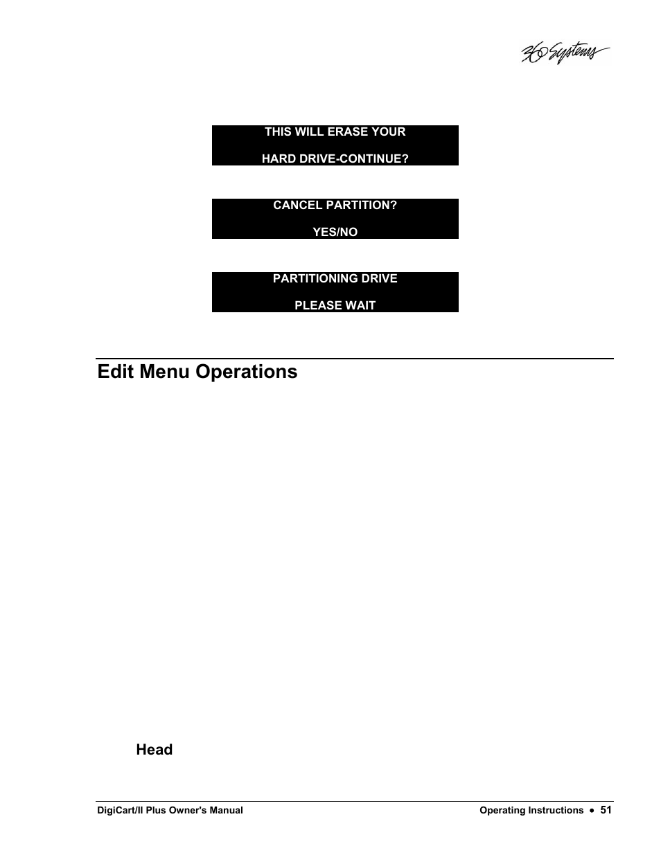Edit menu operations, Head | 360 Systems DigiCart/II Plus User Manual | Page 63 / 109