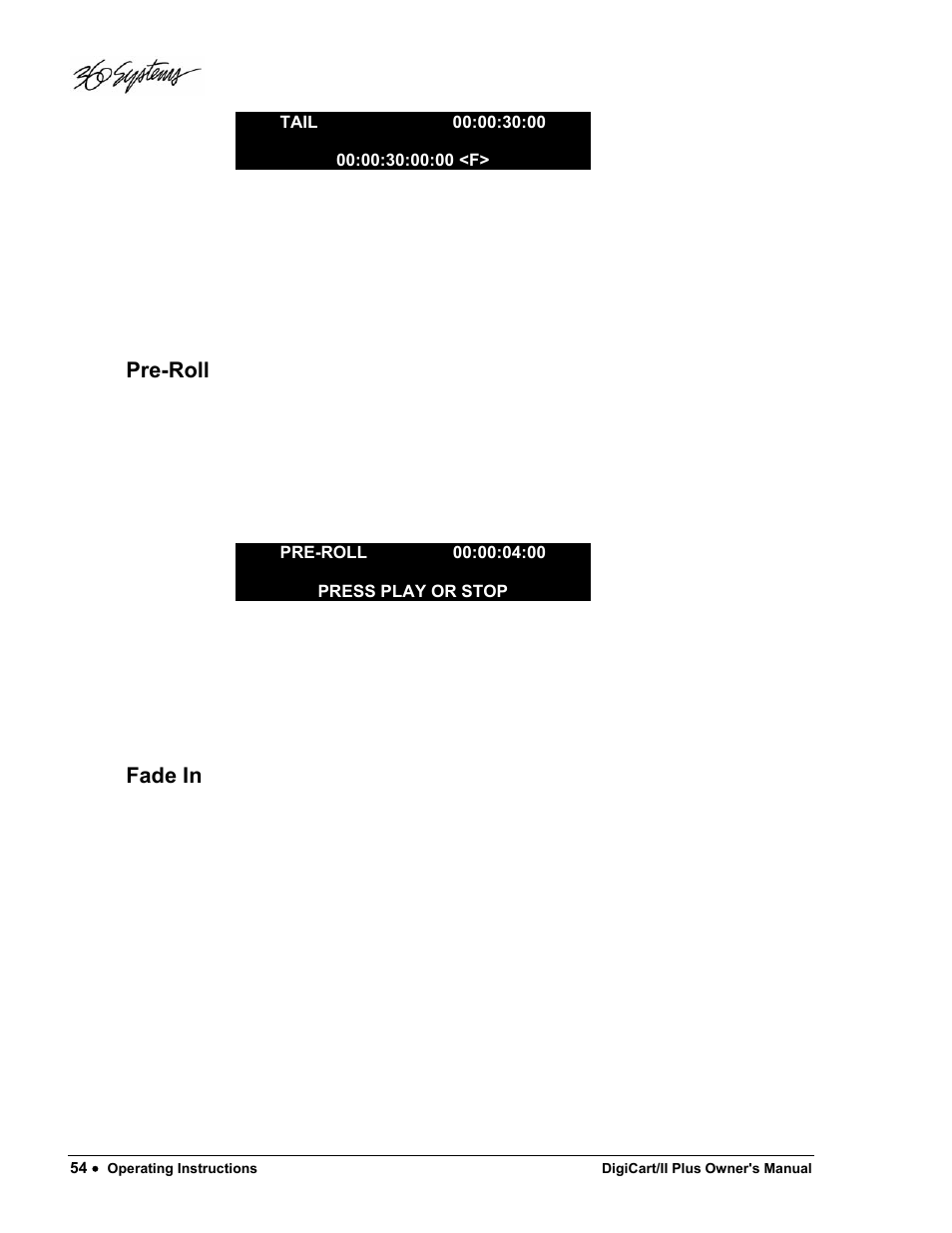 Pre-roll, Fade in | 360 Systems DigiCart/II Plus User Manual | Page 66 / 109