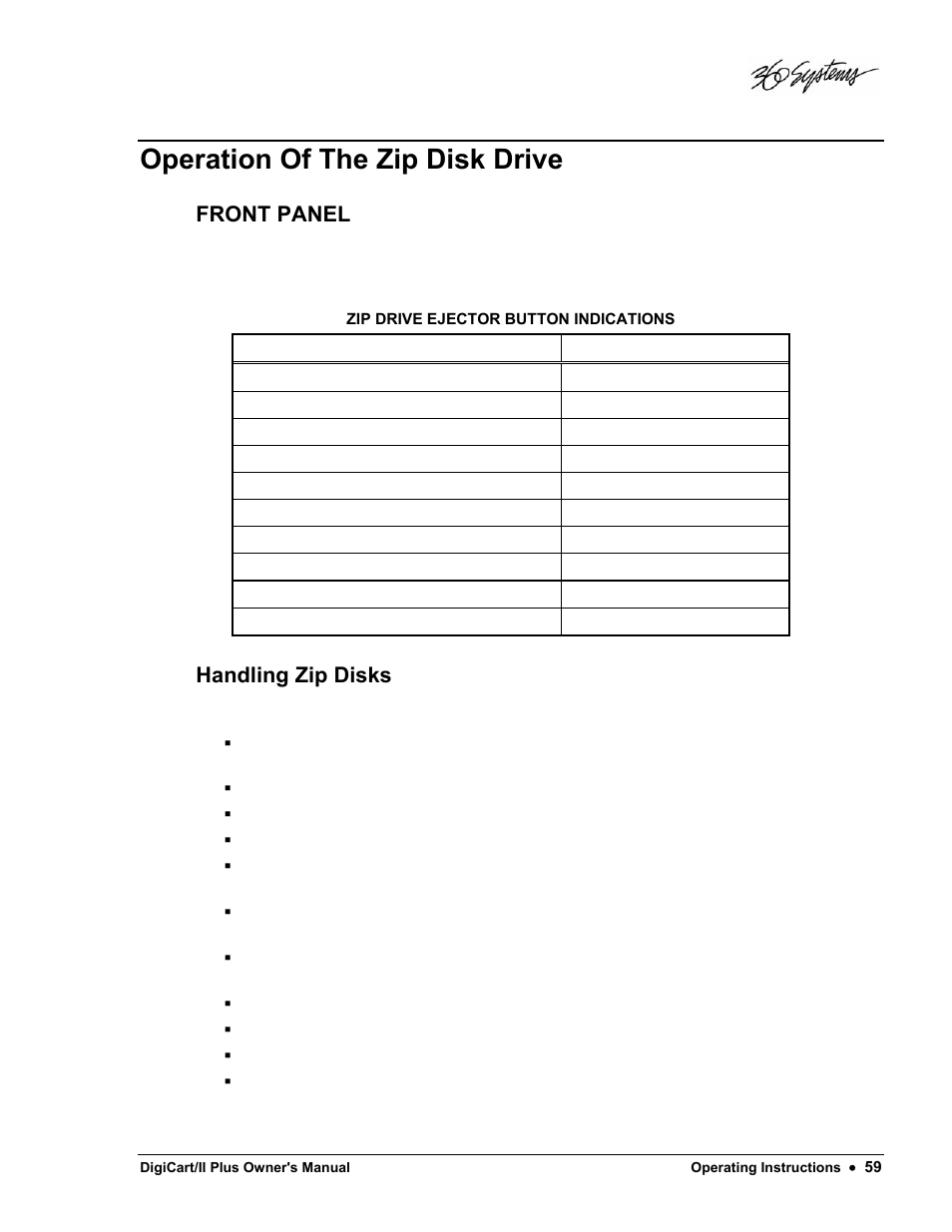 Operation of the zip disk drive, Front panel, Handling zip disks | 360 Systems DigiCart/II Plus User Manual | Page 71 / 109