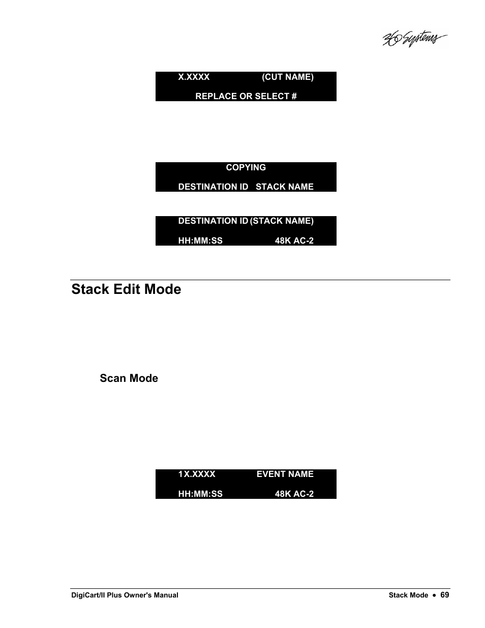 Stack edit mode, Scan mode | 360 Systems DigiCart/II Plus User Manual | Page 81 / 109