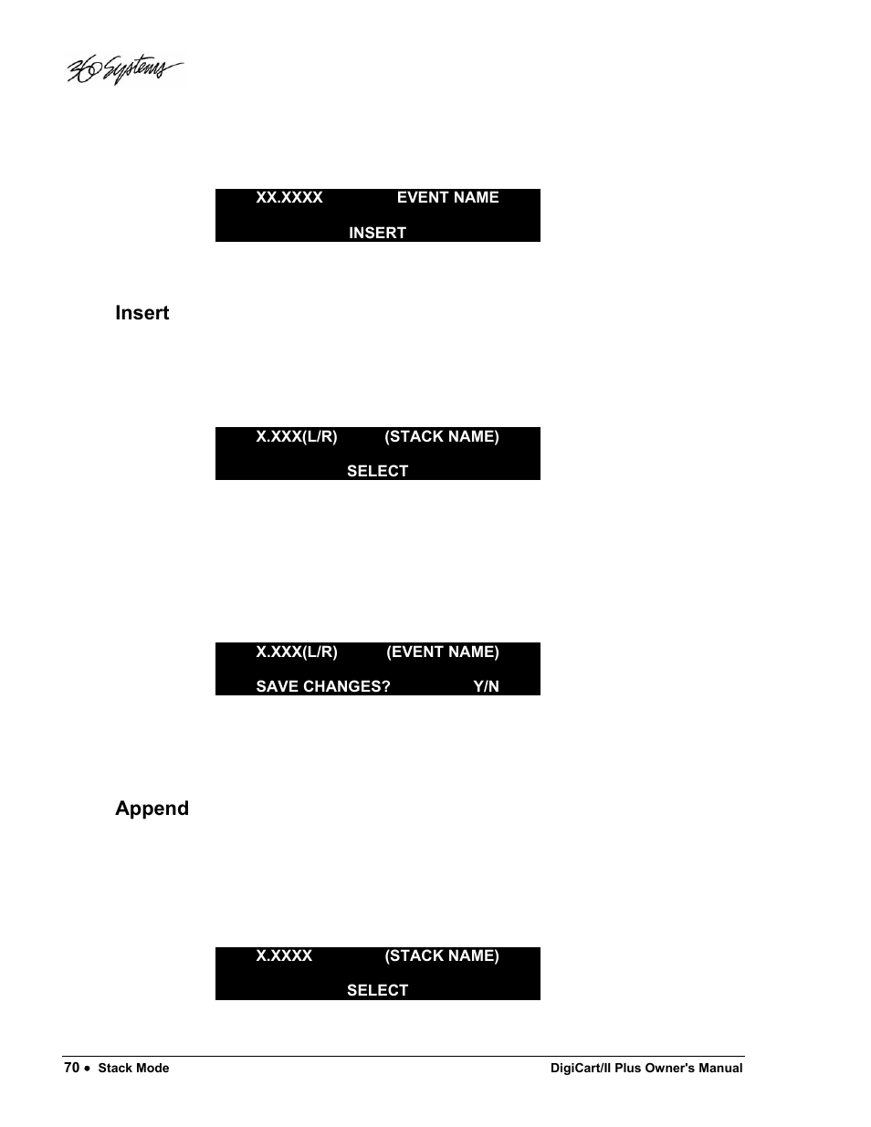 Insert, Append | 360 Systems DigiCart/II Plus User Manual | Page 82 / 109