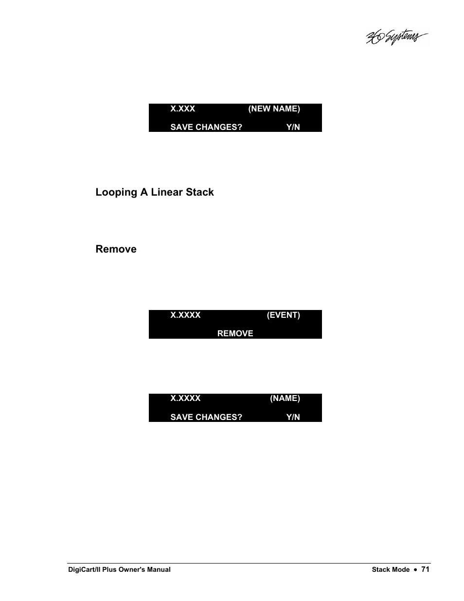 Looping a linear stack, Remove | 360 Systems DigiCart/II Plus User Manual | Page 83 / 109