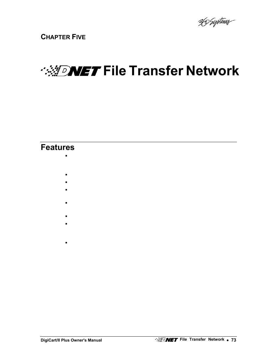 File, Transfer, Network | Features | 360 Systems DigiCart/II Plus User Manual | Page 85 / 109