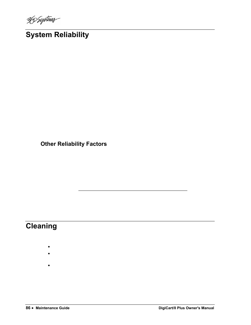 System reliability, Cleaning, Other reliability factors | 360 Systems DigiCart/II Plus User Manual | Page 98 / 109