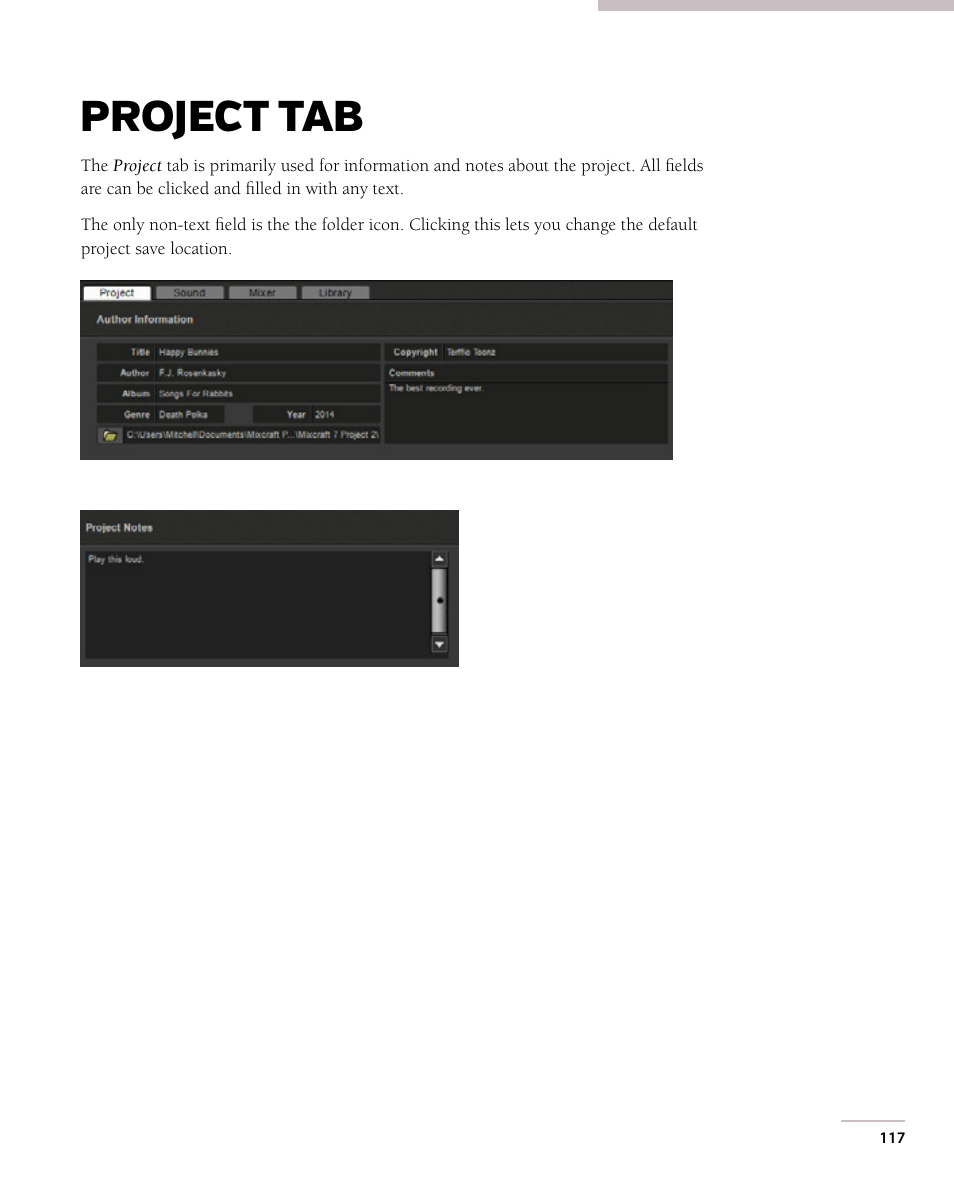 Project tab | Acoustica Mixcraft 7 User Manual | Page 123 / 381