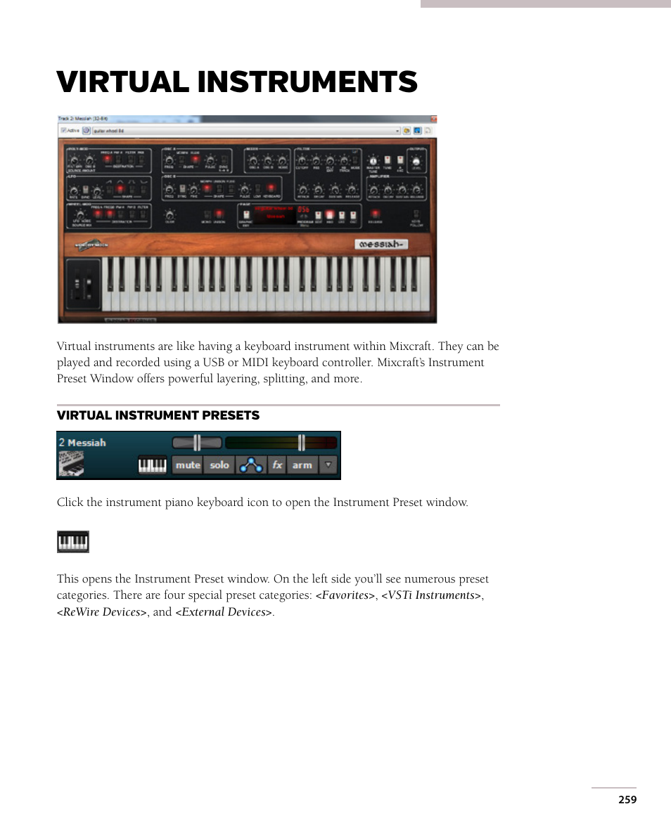 Virtual instruments | Acoustica Mixcraft 7 User Manual | Page 265 / 381