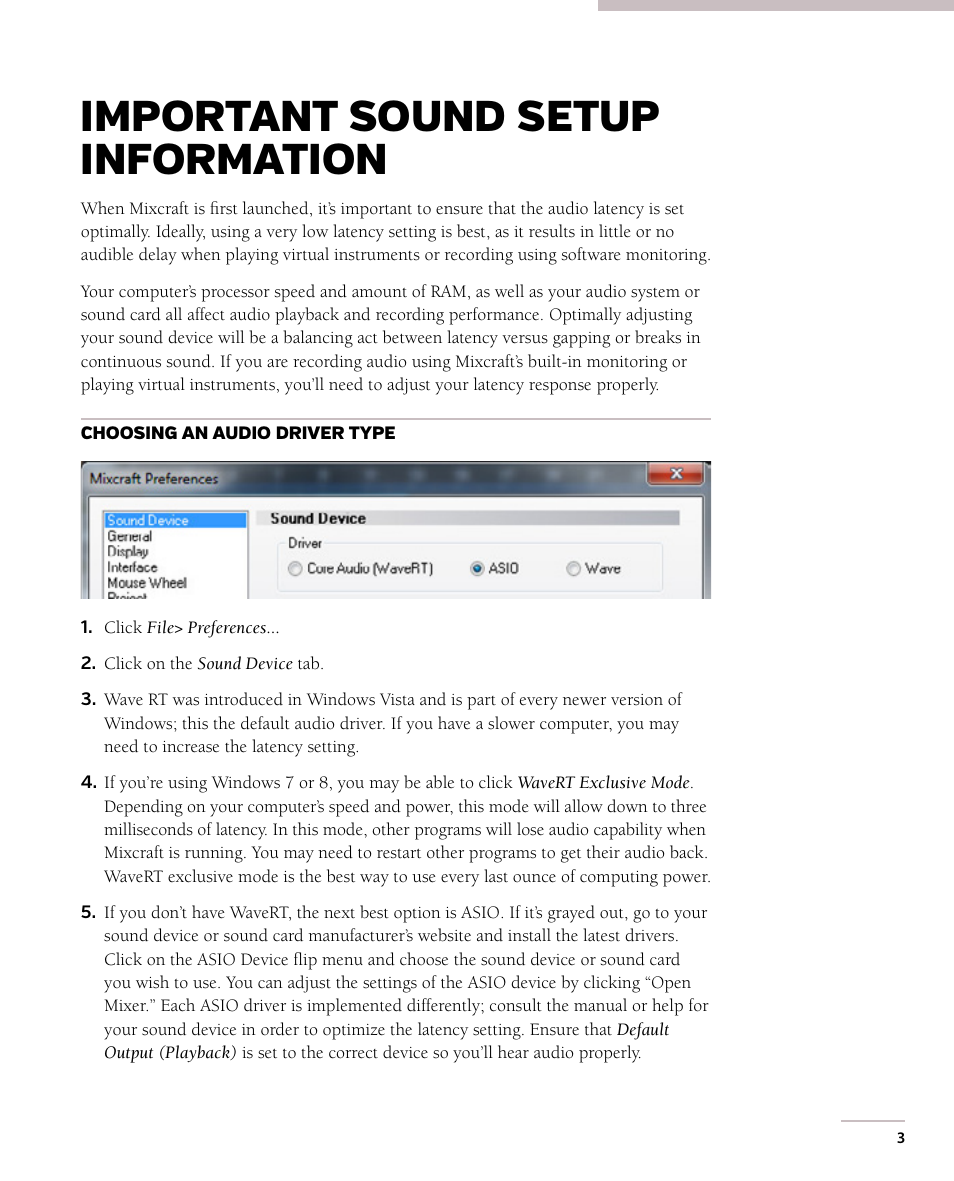 Important sound setup information | Acoustica Mixcraft 7 User Manual | Page 9 / 381