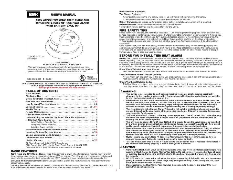 BRK electronic HD6135FB User Manual | 7 pages