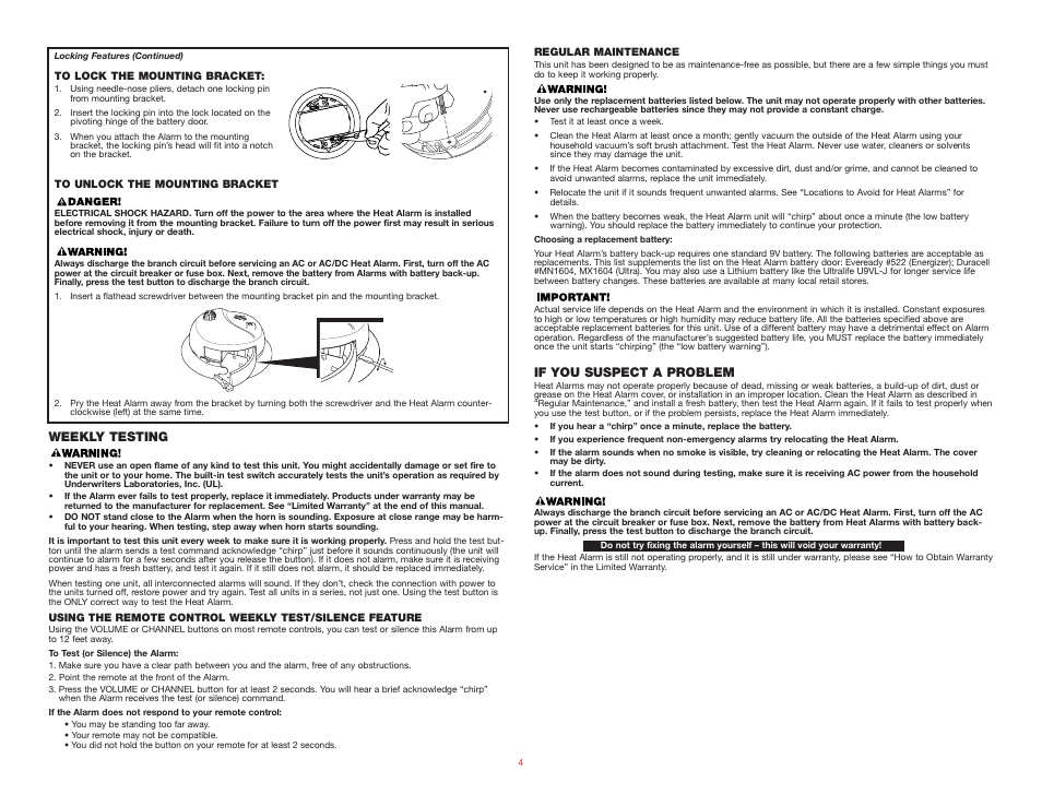 Weekly testing, If you suspect a problem | BRK electronic HD6135FB User Manual | Page 4 / 7