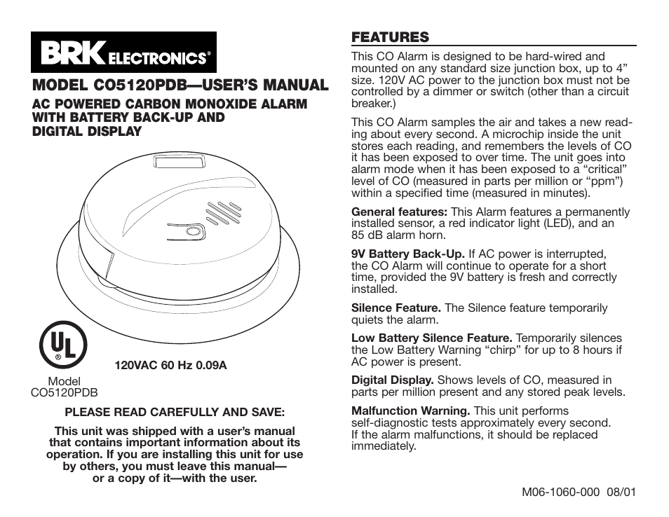 BRK electronic CO5120PDB User Manual | 30 pages