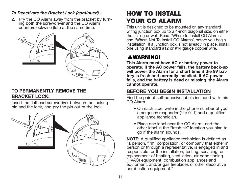 How to install your co alarm | BRK electronic CO5120PDB User Manual | Page 13 / 30