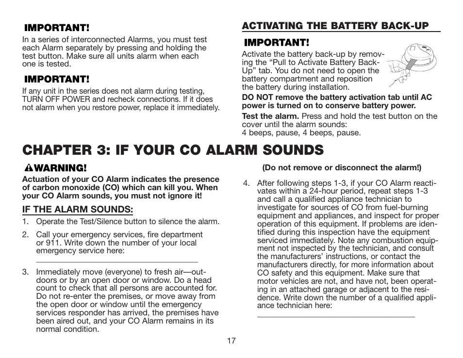 Chapter 3: if your co alarm sounds | BRK electronic CO5120PDB User Manual | Page 19 / 30