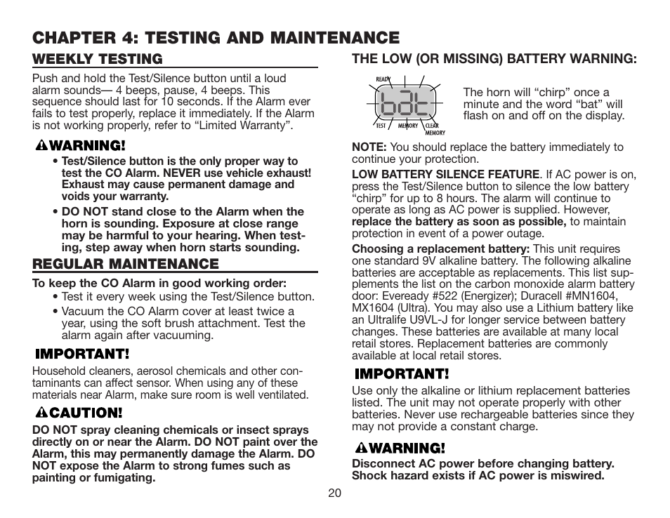 Chapter 4: testing and maintenance | BRK electronic CO5120PDB User Manual | Page 22 / 30