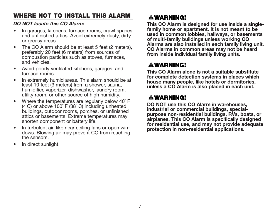 Where not to install this alarm | BRK electronic CO5120PDB User Manual | Page 9 / 30