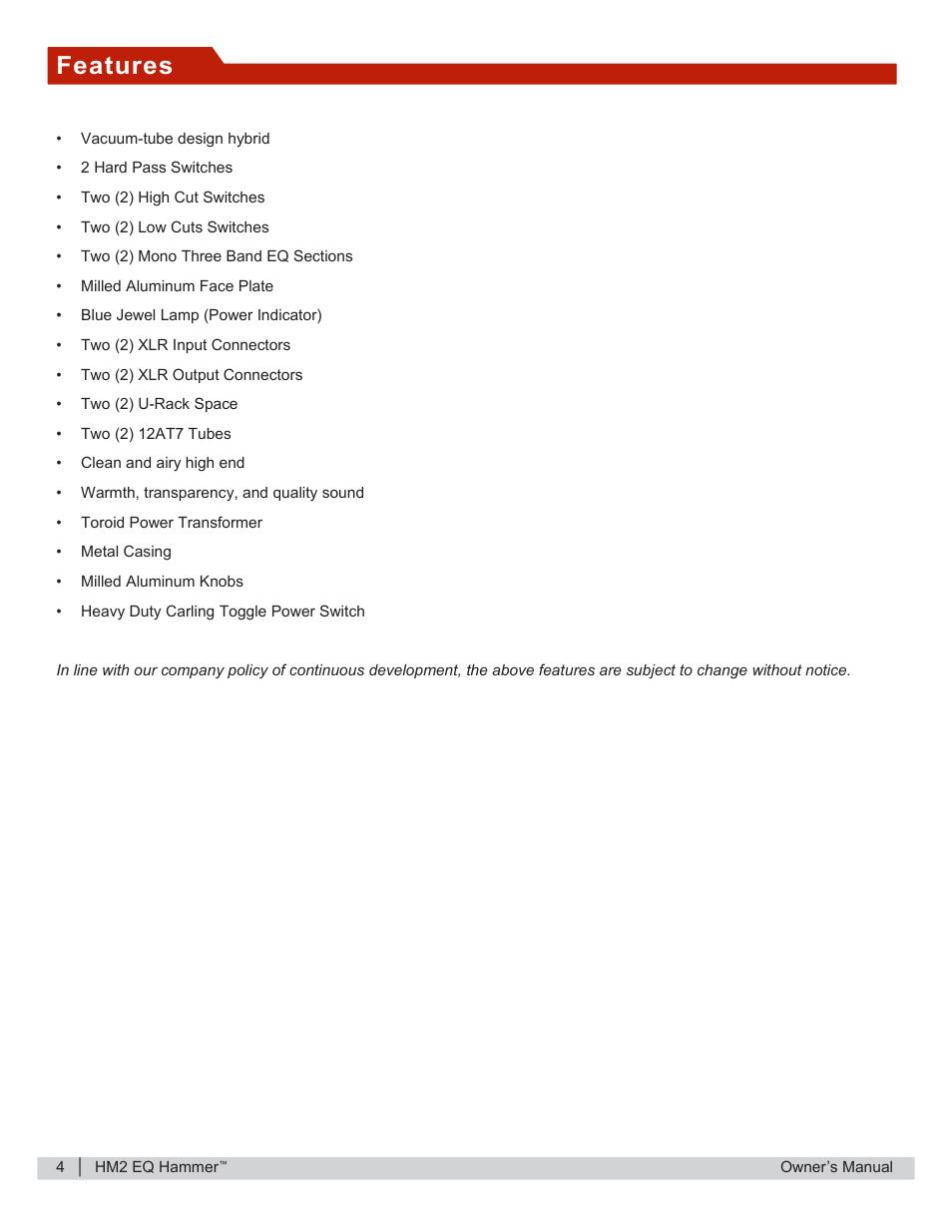 Features | A-Designs HAMMER User Manual | Page 4 / 12