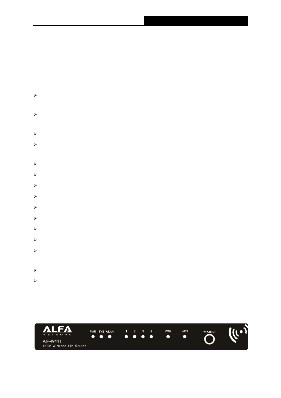 Conventions, Main features, Panel layout | The front panel, 2 conventions, 3 main features, 4 panel layout | ALFA NETWORK AIP-W411 User Manual | Page 9 / 105