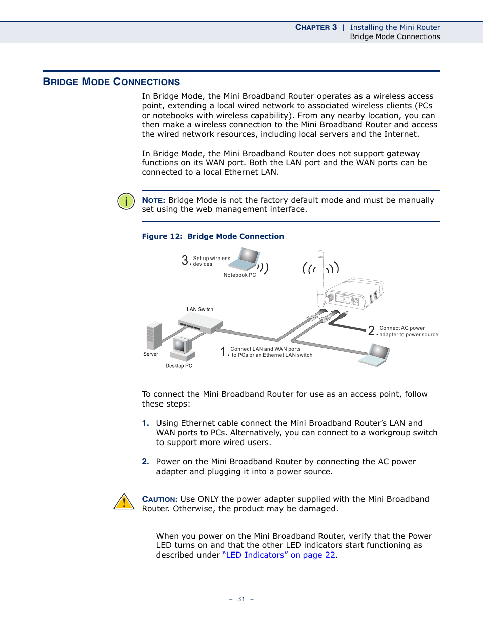 Bridge mode connections, Figure 12: bridge mode connection | ALFA NETWORK AIP-W502 User Manual | Page 26 / 115