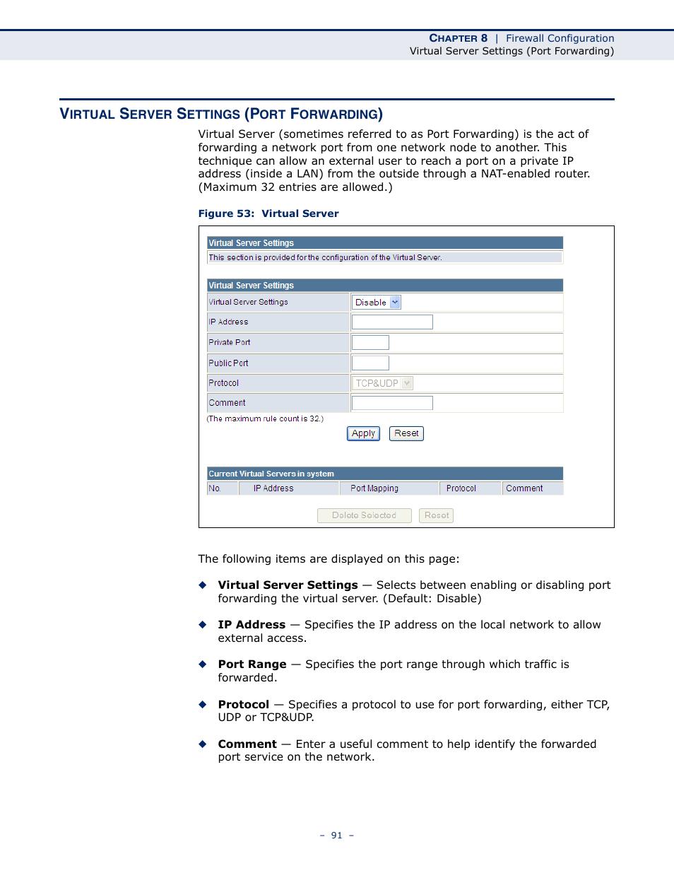 Virtual server settings (port forwarding), Figure 53: virtual server | ALFA NETWORK AIP-W502 User Manual | Page 86 / 115