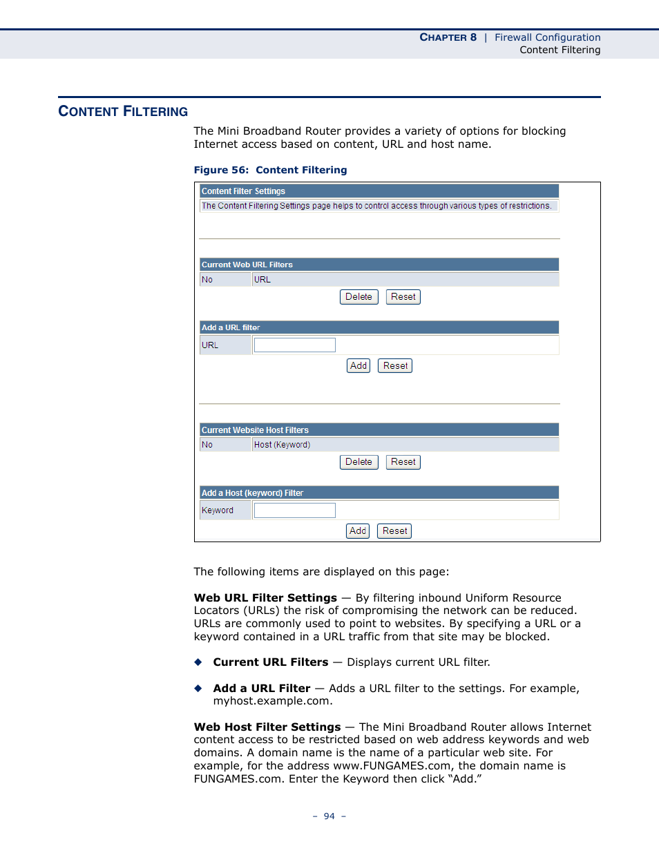 Content filtering, Figure 56: content filtering | ALFA NETWORK AIP-W502 User Manual | Page 89 / 115