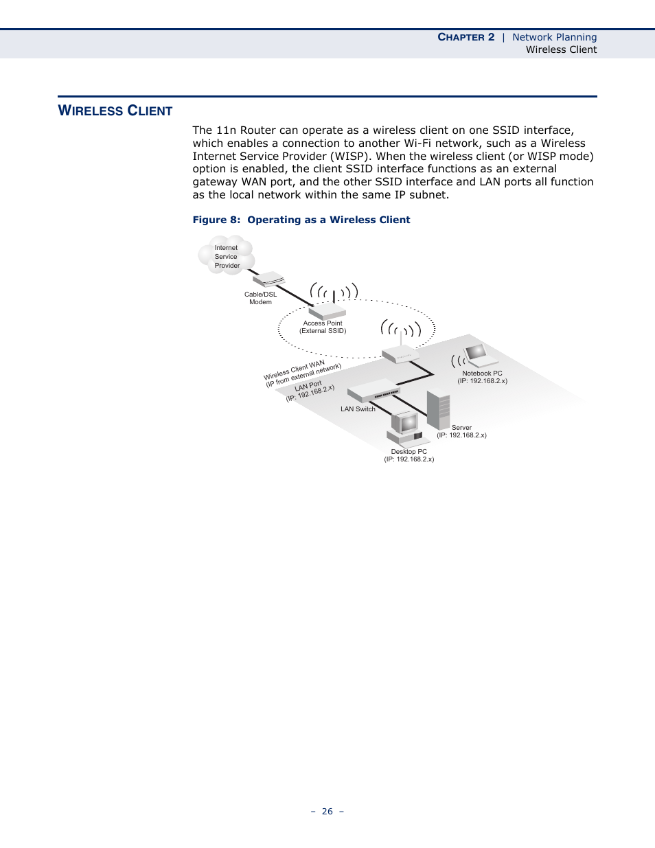 Wireless client, Figure 8: operating as a wireless client, Ireless | Lient | ALFA NETWORK AIP-W505 User Manual | Page 26 / 135
