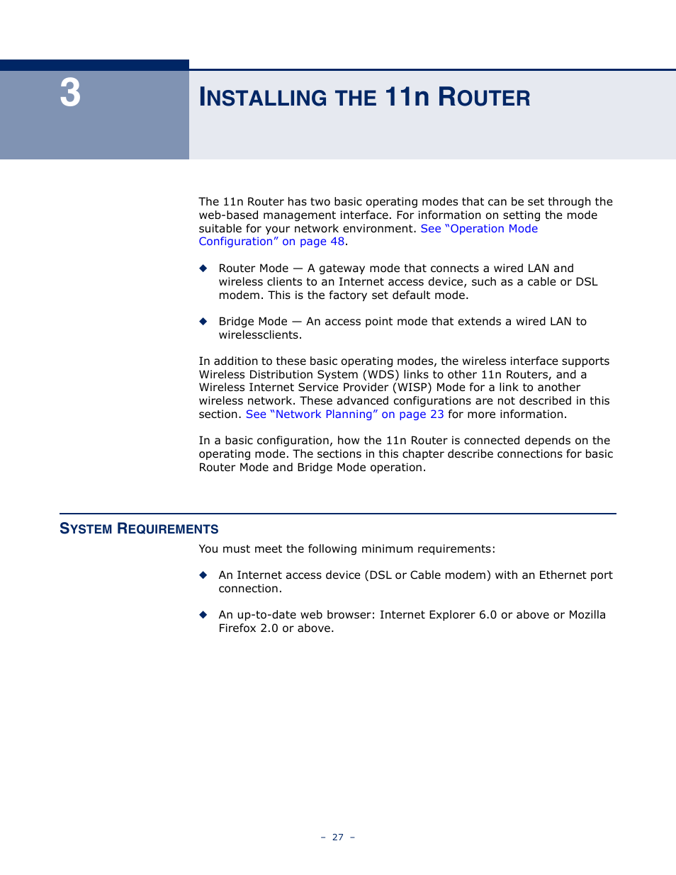 Installing the 11n router, System requirements, Nstalling | 11n r, Outer | ALFA NETWORK AIP-W505 User Manual | Page 27 / 135