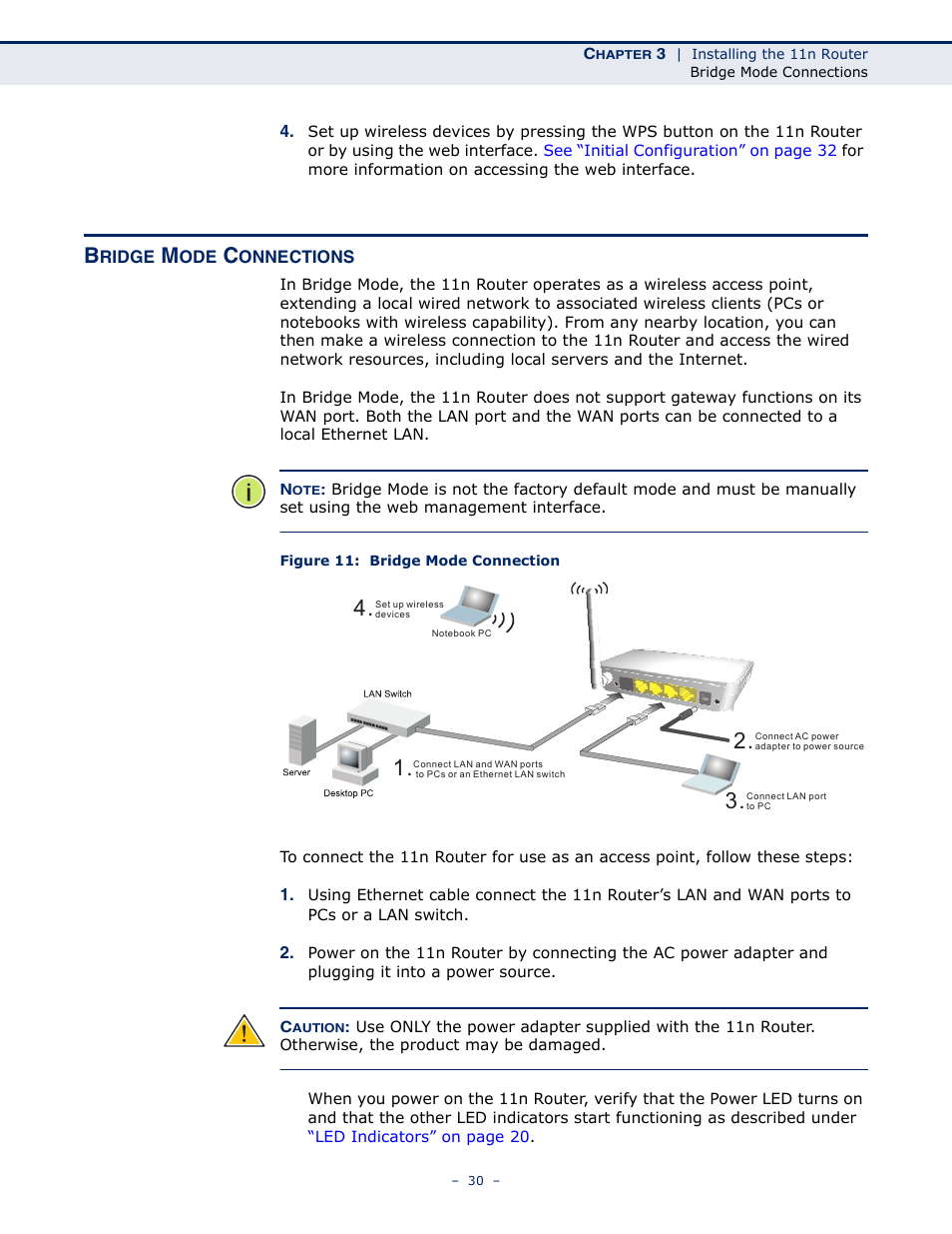 Bridge mode connections, Figure 11: bridge mode connection | ALFA NETWORK AIP-W505 User Manual | Page 30 / 135