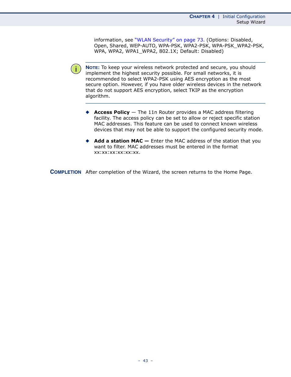 Completion, Completion 43 | ALFA NETWORK AIP-W505 User Manual | Page 43 / 135