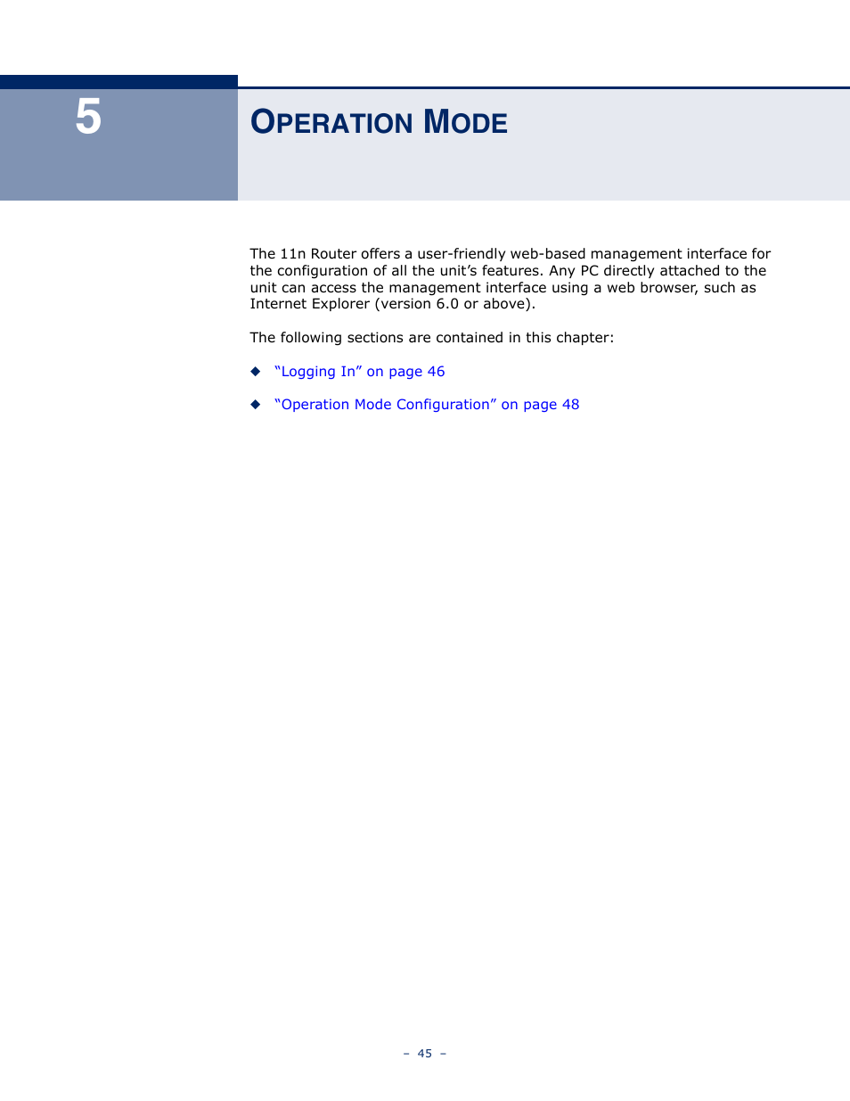 Operation mode, Peration | ALFA NETWORK AIP-W505 User Manual | Page 45 / 135